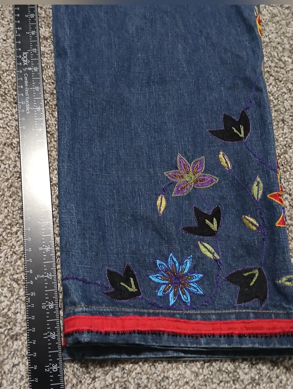 Chico's 100% Cotton Embroidered Wide Leg Denim Jeans - Multicolor Floral Detail - Picture 10 of 16